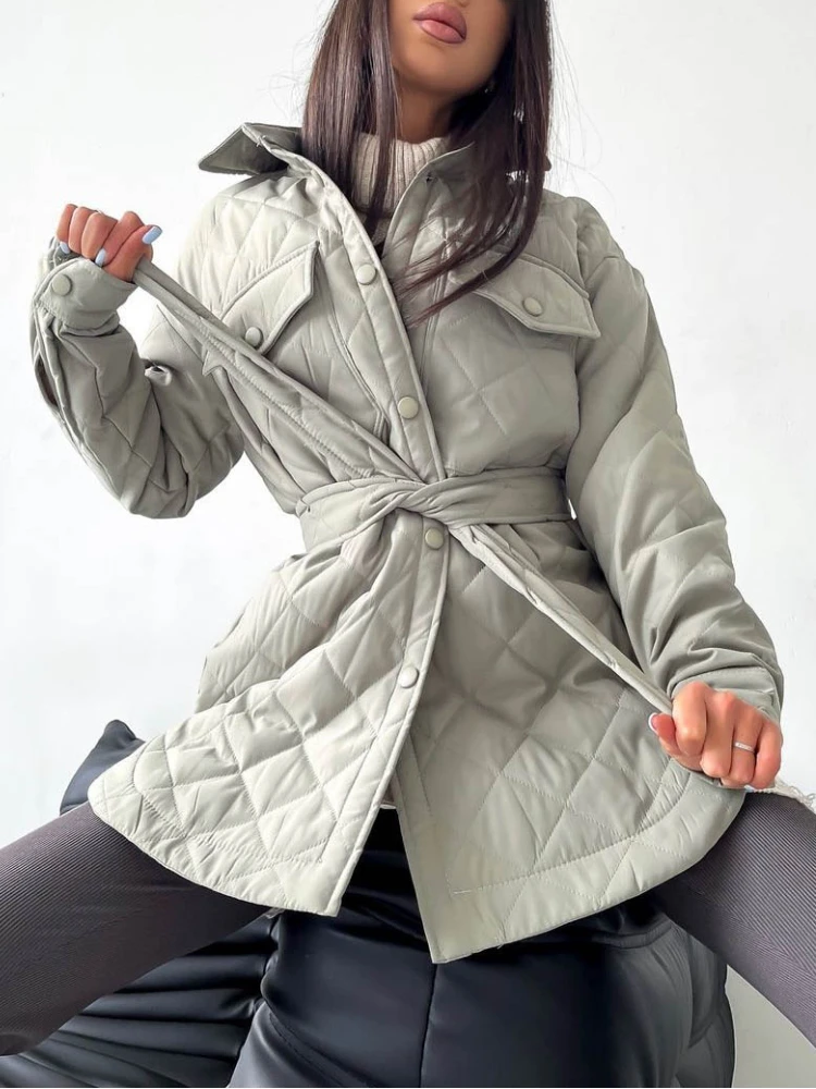 Woman Winter 2022 New Loose with Belt Long Thick Parkas Woman Women's Winter Coats Keep Warm Green Casual Long Cotton Coats