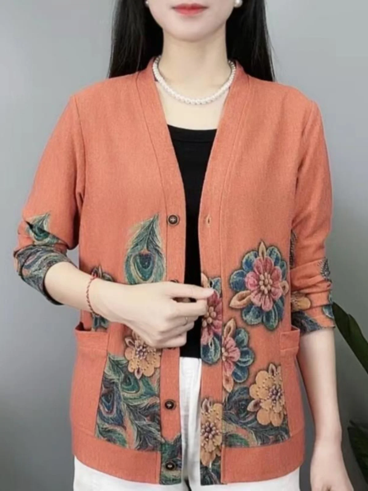 Осеннее платье для женщин среднего возраста кардиган с принтом в западном стиле