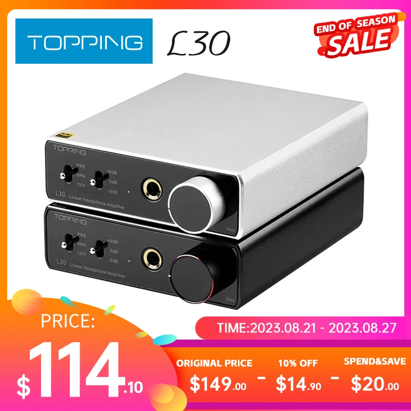 

TOPPING L30 Amp 6.35MM NFCA 3 Step Gain Settings HiFi Headphone Amplifier RCA Hi-Res Preamplifier for E30 DAC