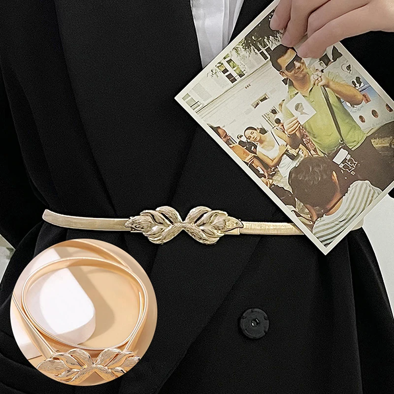 

Fashion Women's Gold Elastic Bowknot Waist Belt Ladies Designer Versatile Dress Decorative Waist Chain Clothing Accessories