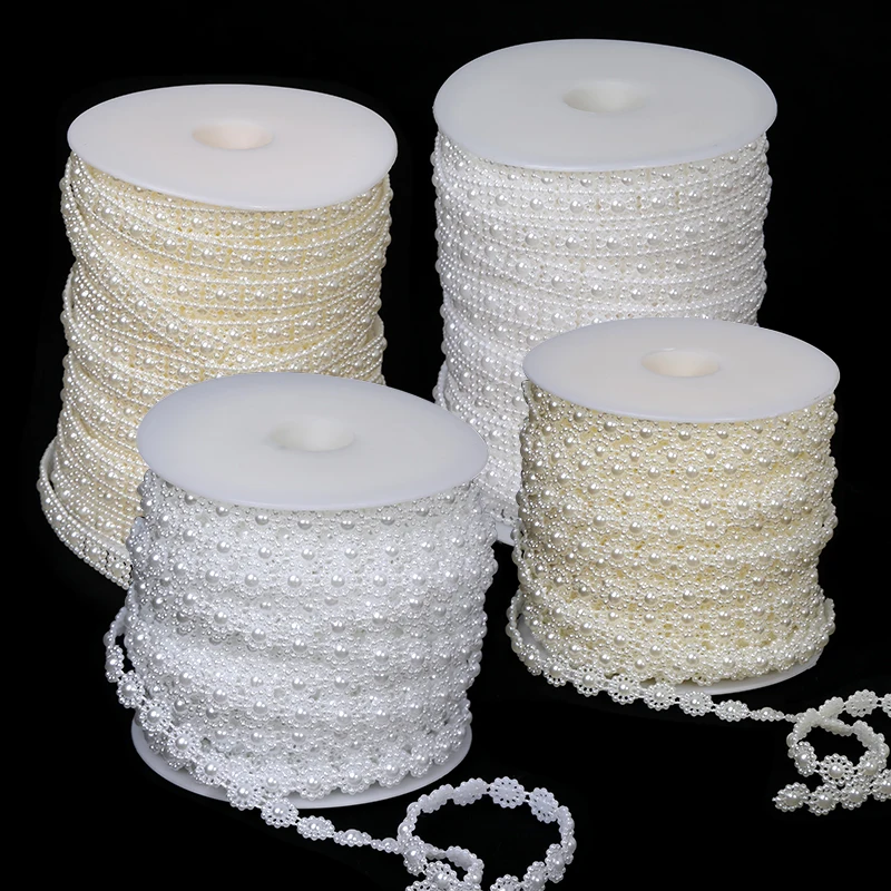 

1/5M Flower Cup Chain ABS Pearl Ribbon Diy Laces for Jewelry Making Pearl Chain For Clothing Resin Wedding Dress Accessories