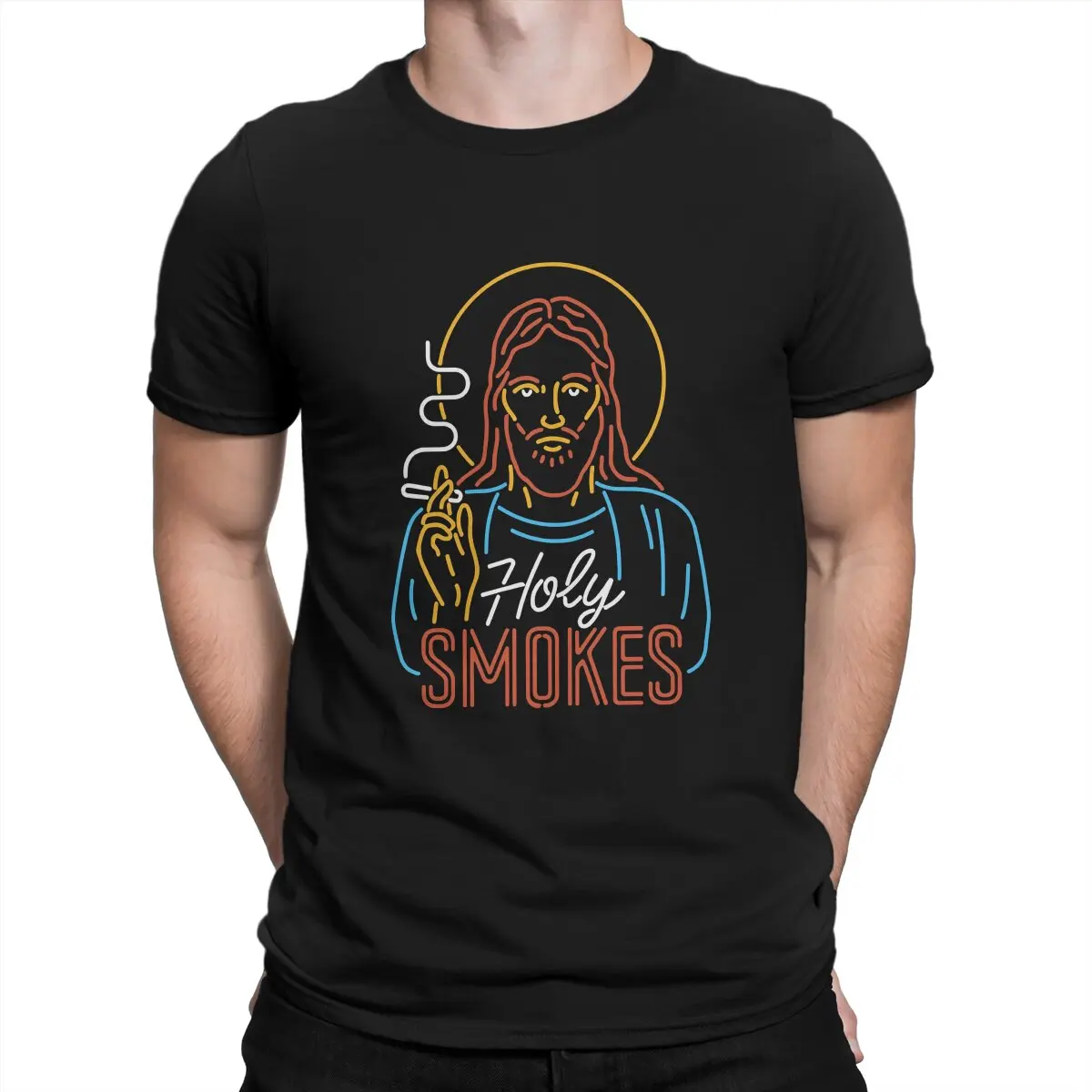 

Jesus Christ Holy Smokes Christian T Shirt Fashion Men's Tees Summer Clothing Harajuku Crewneck Polyester TShirt
