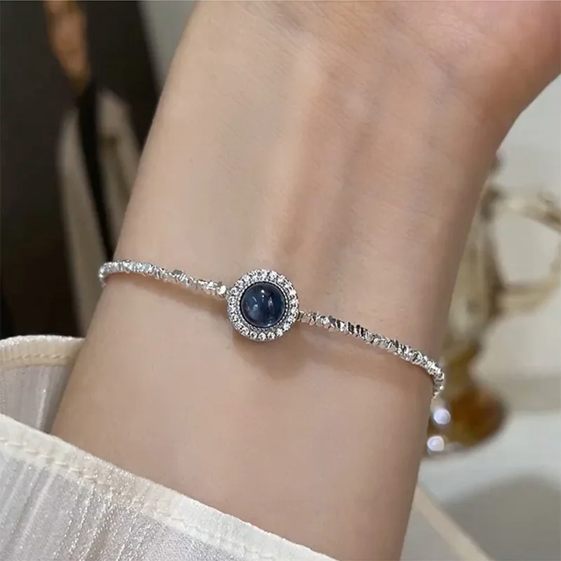 Браслет из стерлингового серебра 925 ослепительно синий нерегулярные квадраты