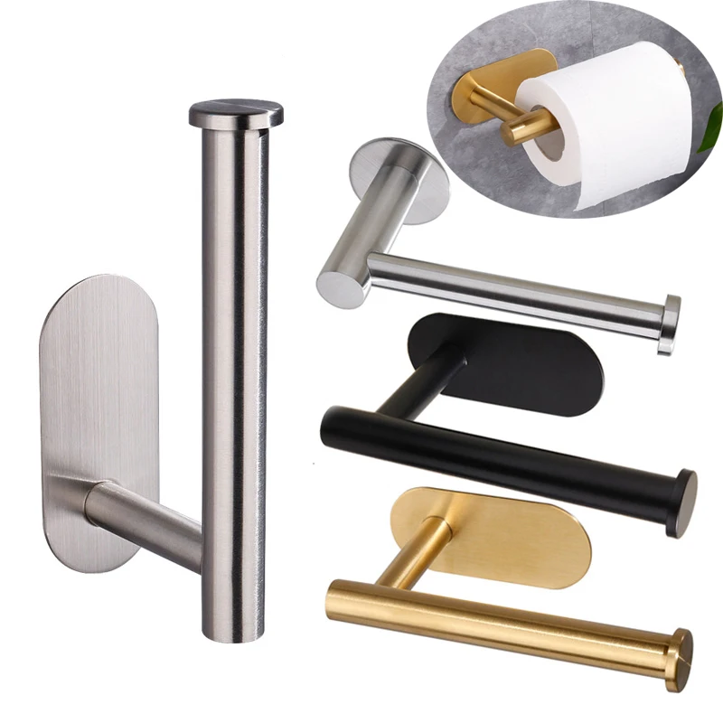 

Self-Adhesive Stainless Steel Toilet Roll Paper Holder Organizers Punch-Free Towel Rack Wall Mount Tissue Accessories