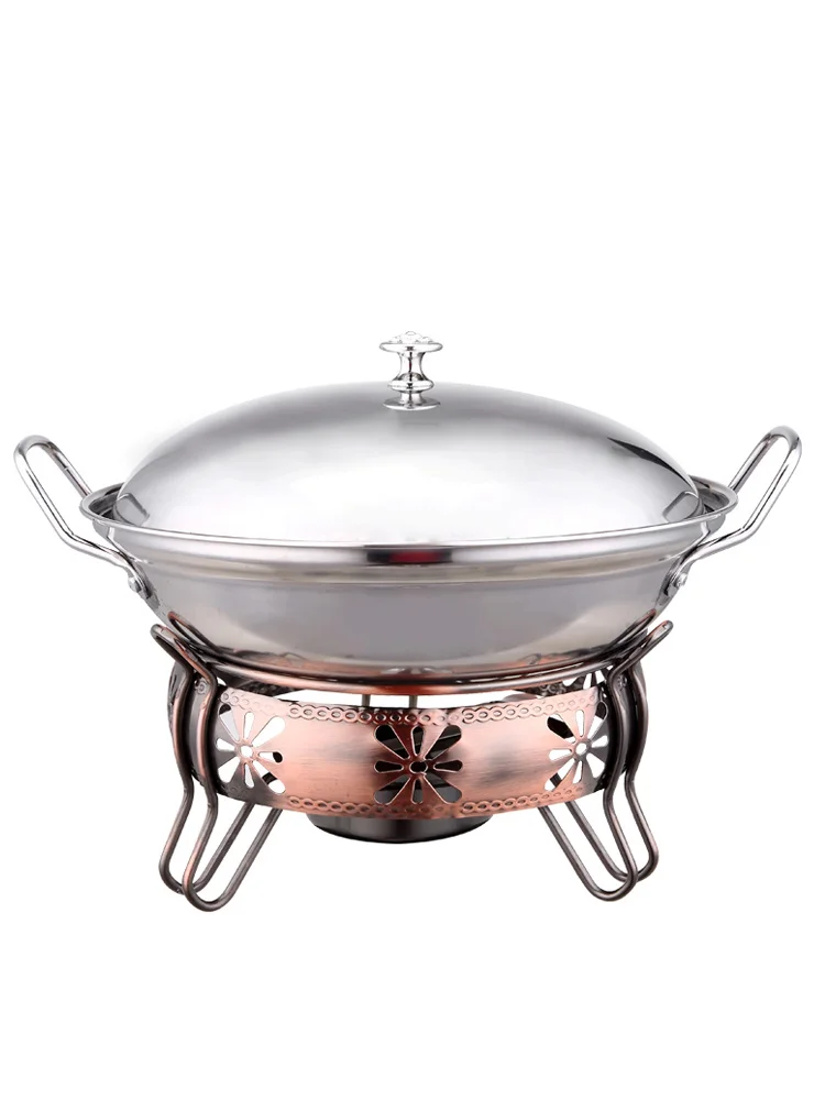 

Thickened Solid Liquid Alcohol Stove Small Hot Pot Stainless Steel Silver Dry Pot For Home Restaurants