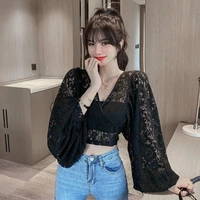 blouse women summer fashion batwing sleeve lace sexy v neck slim mature female backless office party leisure streetwear cozy