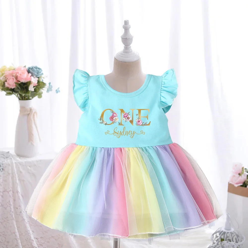 

Personalised Name Birthday Toddler Girl Outfit Custom 1 2 3 4 Birthday Girl Princess Dresses Birthday Dress Gifts for Baby Girl