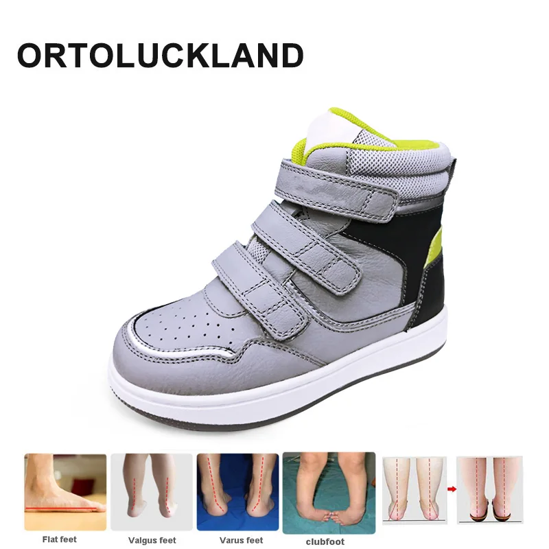 Ortoluckland Children Boots Boys Girls Orthopedic Sneakers Kids Toddler Natural Leather Tiptoe Flatfoot Shoes 3To 9Years Age