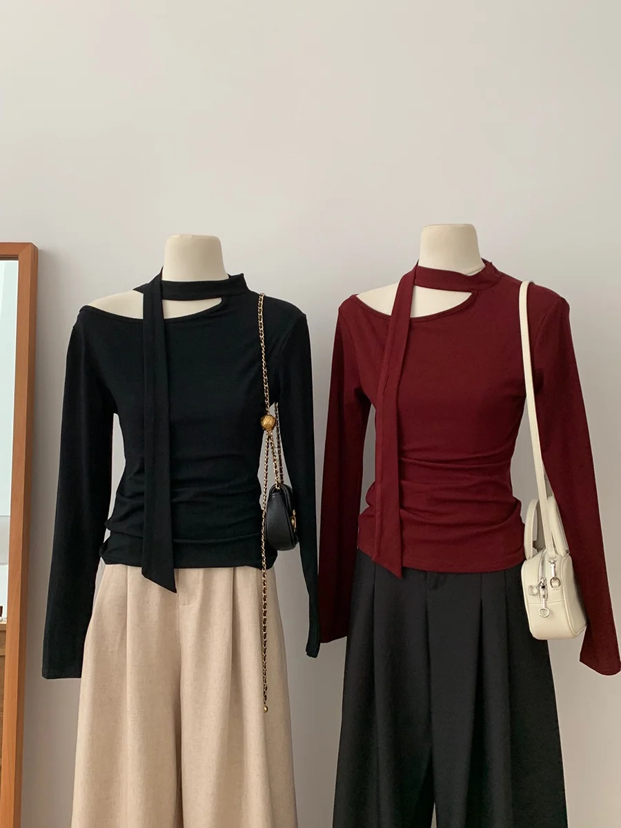 Рубашка с наклонными плечами и длинными рукавами женская осенняя дизайнерская