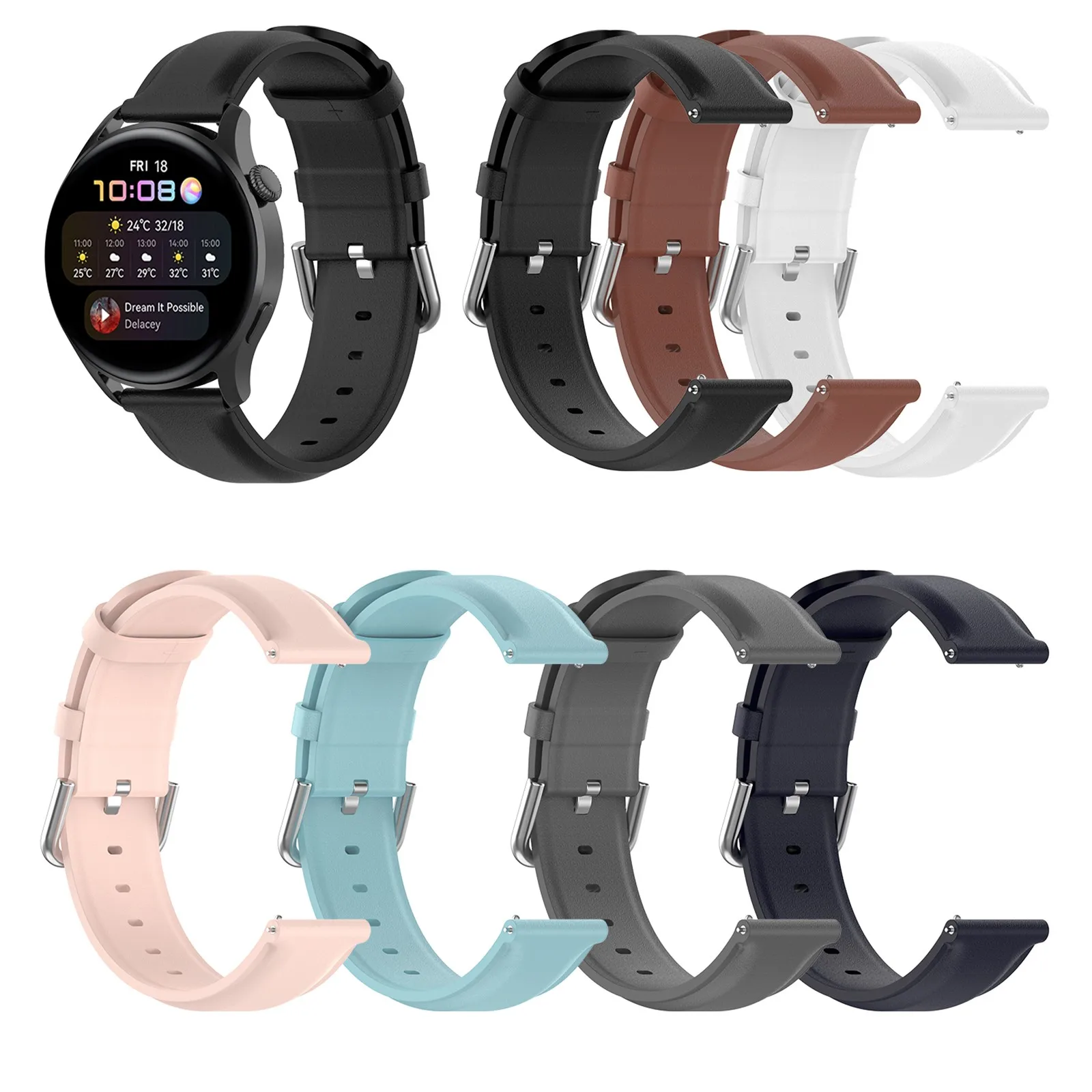 

Suitable For Huawei Gt3 20 mm Soft Quick Leather Strap Replacement Leather Wristband Colorful Sports Bracelet Band Accessories