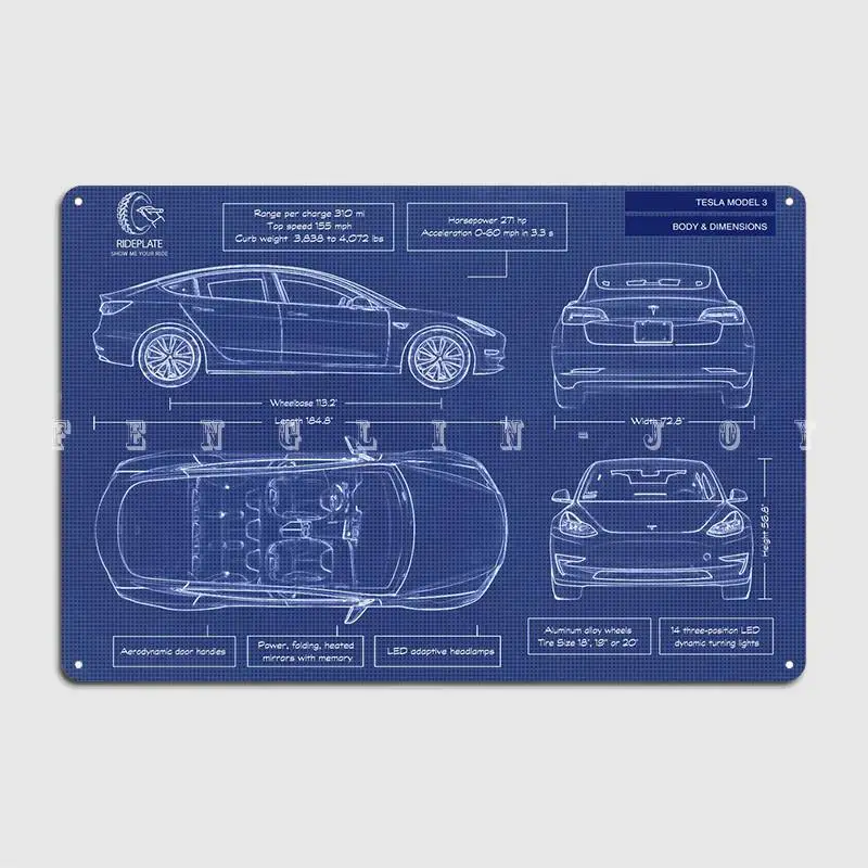 

Tesla Model 3 Metal Sign Wall Cave Wall Vintage Plaques Tin Sign Poster