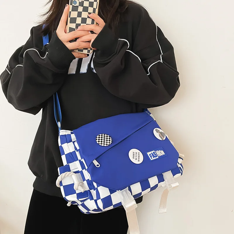 

Fashion Lattice Shoulder Bag for Women Casual Nylon Large Capacity Women's Handbag 2022 New Students Letter Lady Crossbody Bags