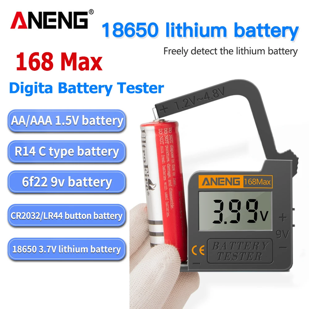 

ANENG 168Max Digital Lithium Battery Capacity Tester Universal Test Checkered Load Analyzer Display Check AAA AA Button Cell