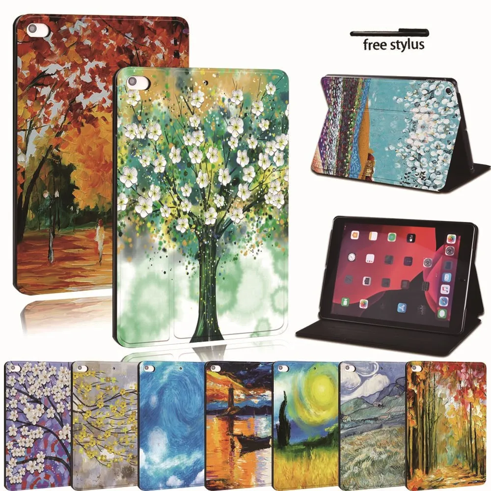 

For iPad 2 3 4 5 6 7/Air 1 2 3/Pro 11 2018 2020 PU Leather Tablet Stand Folio Cover -Ultra-thin Painting colors Slim Case
