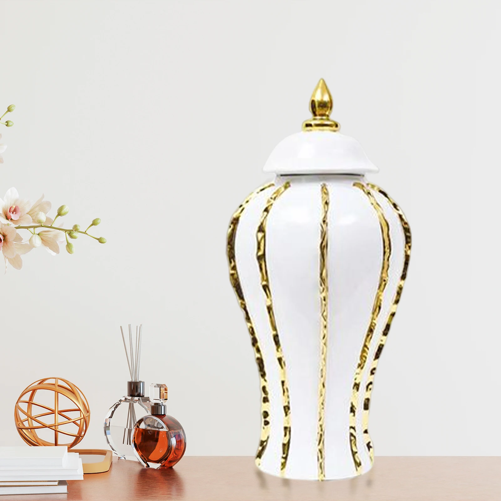 

Ceramic Vase Porcelain Ginger Jar 12 inch Display Handicraft Decoration Temple Jar Storage Jar for Weddings Office Party