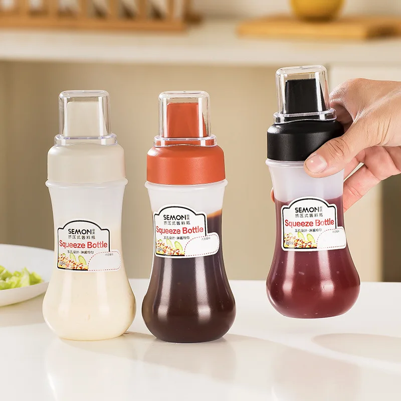 

350ml 5 Hole Squeeze Condiment Bottles With Nozzles Plastic Ketchup Mustard Hot Sauces Olive Oil Bottles Kitchen Accessories