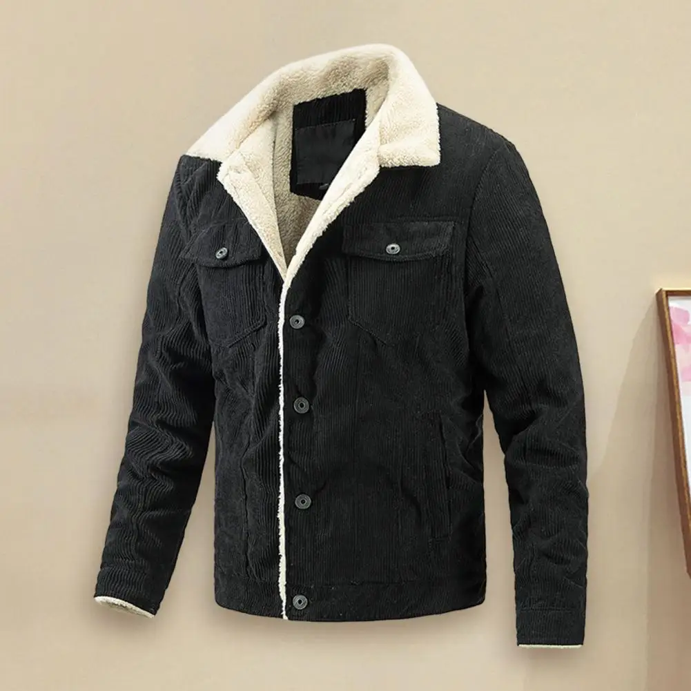 

Винтажная Вельветовая куртка с отложным воротником, зимнее пальто с карманами, облегающая плотная Теплая мужская куртка с длинным рукавом, повседневная