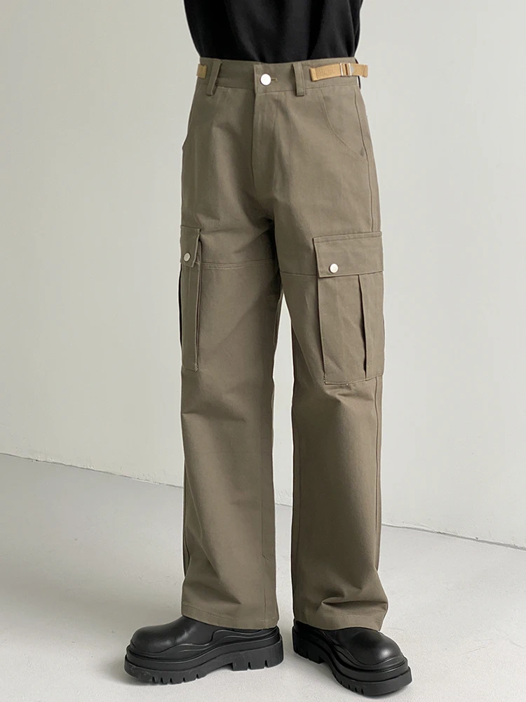 

Брюки ZCSMLL мужские прямые, Свободные повседневные штаны в стиле High Street, с завышенной талией, однотонные брюки с широкими штанинами и карманами, L55, на осень