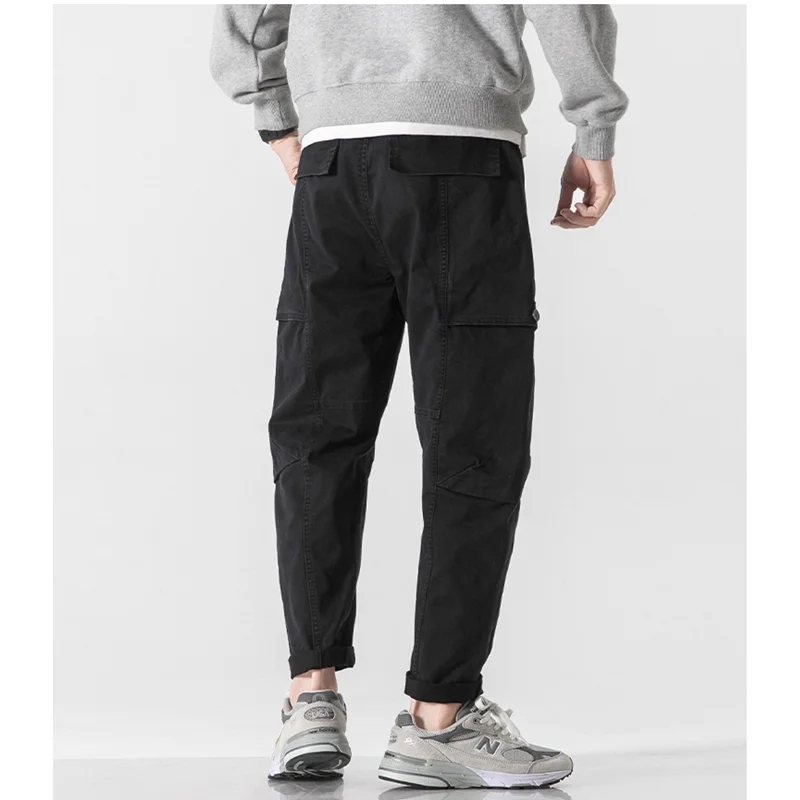 Men Clothing New Pattern Vintage Recreational Military Green Pants Straight Cylinder Loose Drawstring Cargo Pants Autumn Female