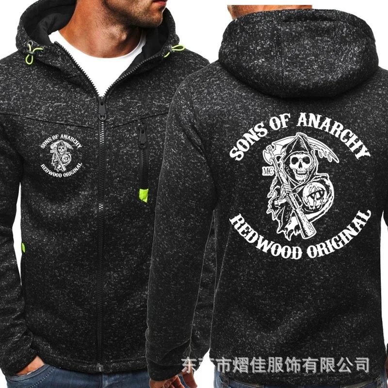 

New Fashion SONS OF ANARCHY Logo Sweatshirt Hoodies Men Spring Autumn Cotton Zipper Jacket HipHop Harajuku Male Clothing