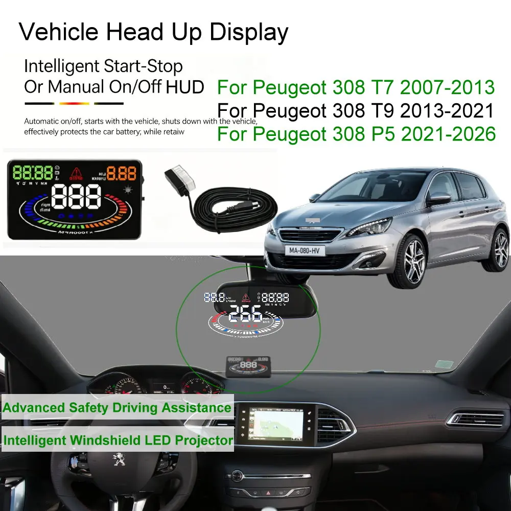 Фото Автомобильный проекционный дисплей (HUD) для Peugeot 308 T7 2007-2013, T9 2014-2021, P5 2022-2026, аксессуары для автомобильной электроники. №2