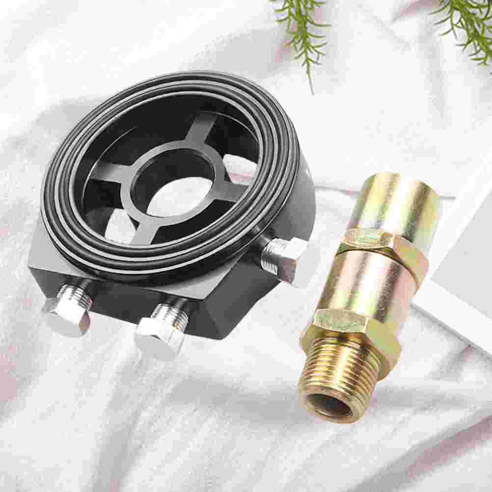 

2pcs Aluminum Car Oil Temp Gauge Oil Pressure Gauge Cooling Filter Sandwich Plate Adapter Car Oil Cooler Kit (Black)