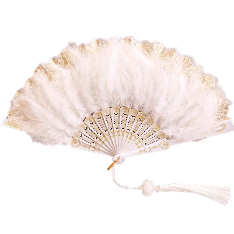 Свадебный веер с перьями ручной работы в стиле ретро ​​кружевные вееры для
