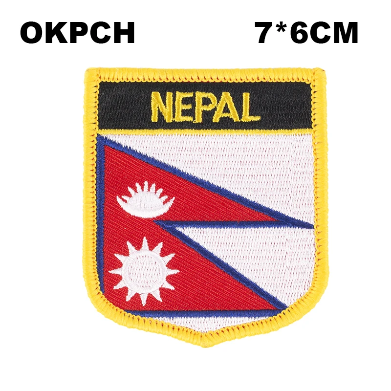 Parches bordados con forma de escudo de bandera de Nepal, aplicación de...
