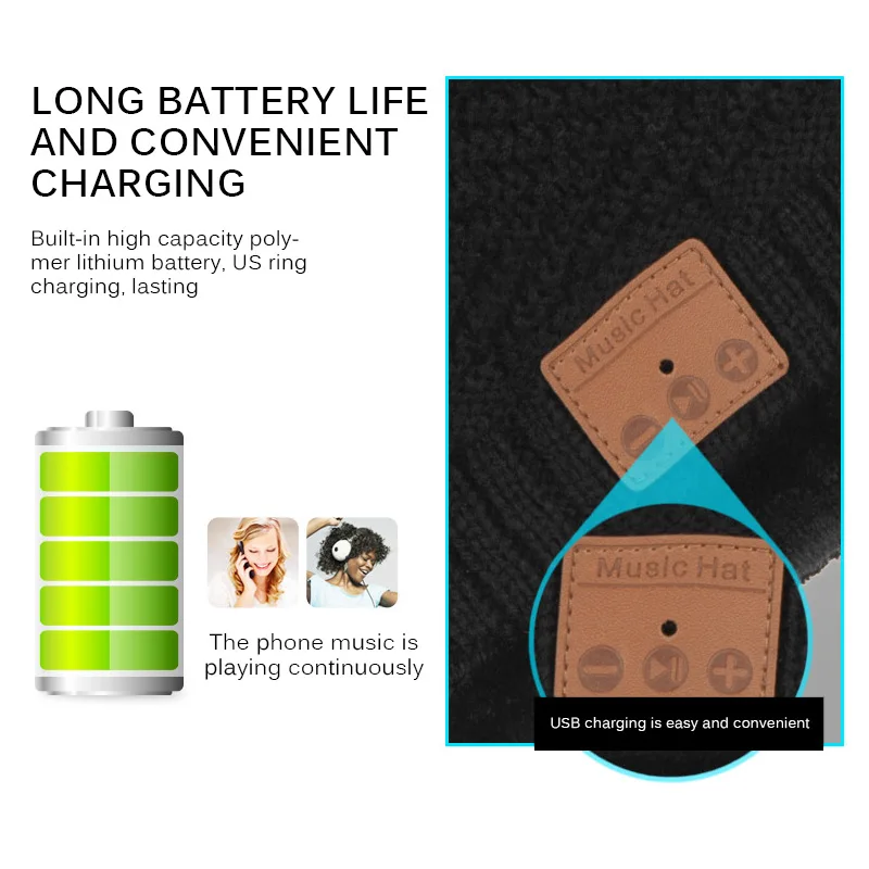 Bluetooth Beanie V5.0 Bluetooth Hat Scarf Wireless Earphone Beanie Headphones Outdoor Winter Warm Skiing Riding Hat