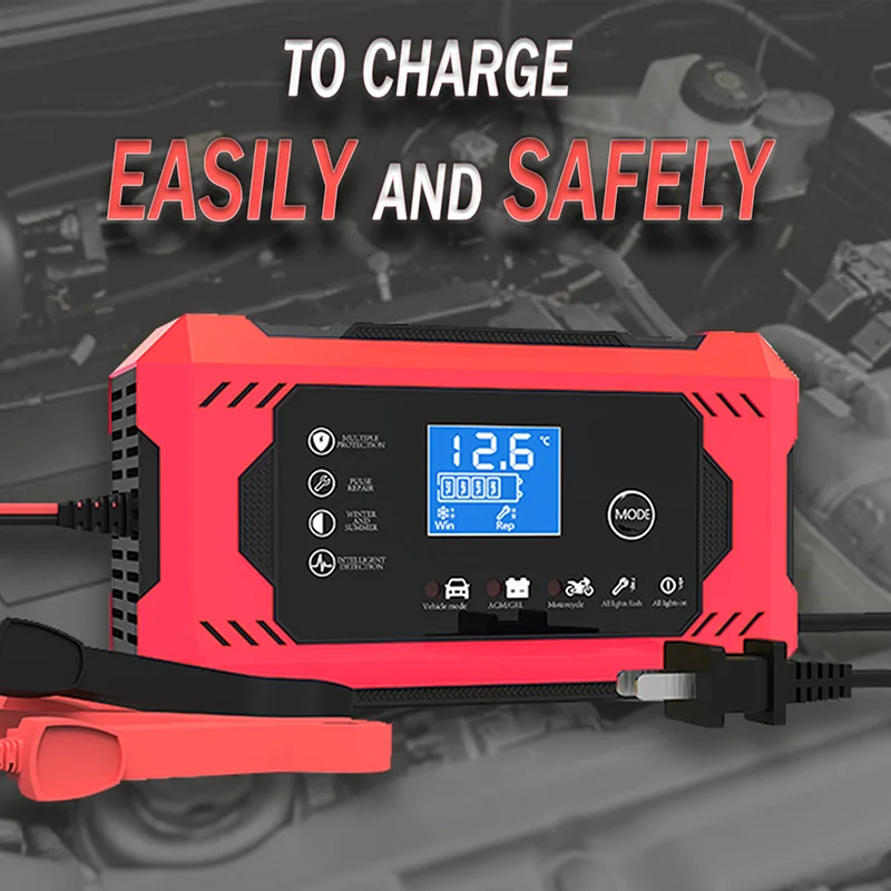 

6A12V Battery Charger Smart Car Pulse Repair Lead-acid Batteries 96W Tool Recharge Overcharge Protection 50/60Hz