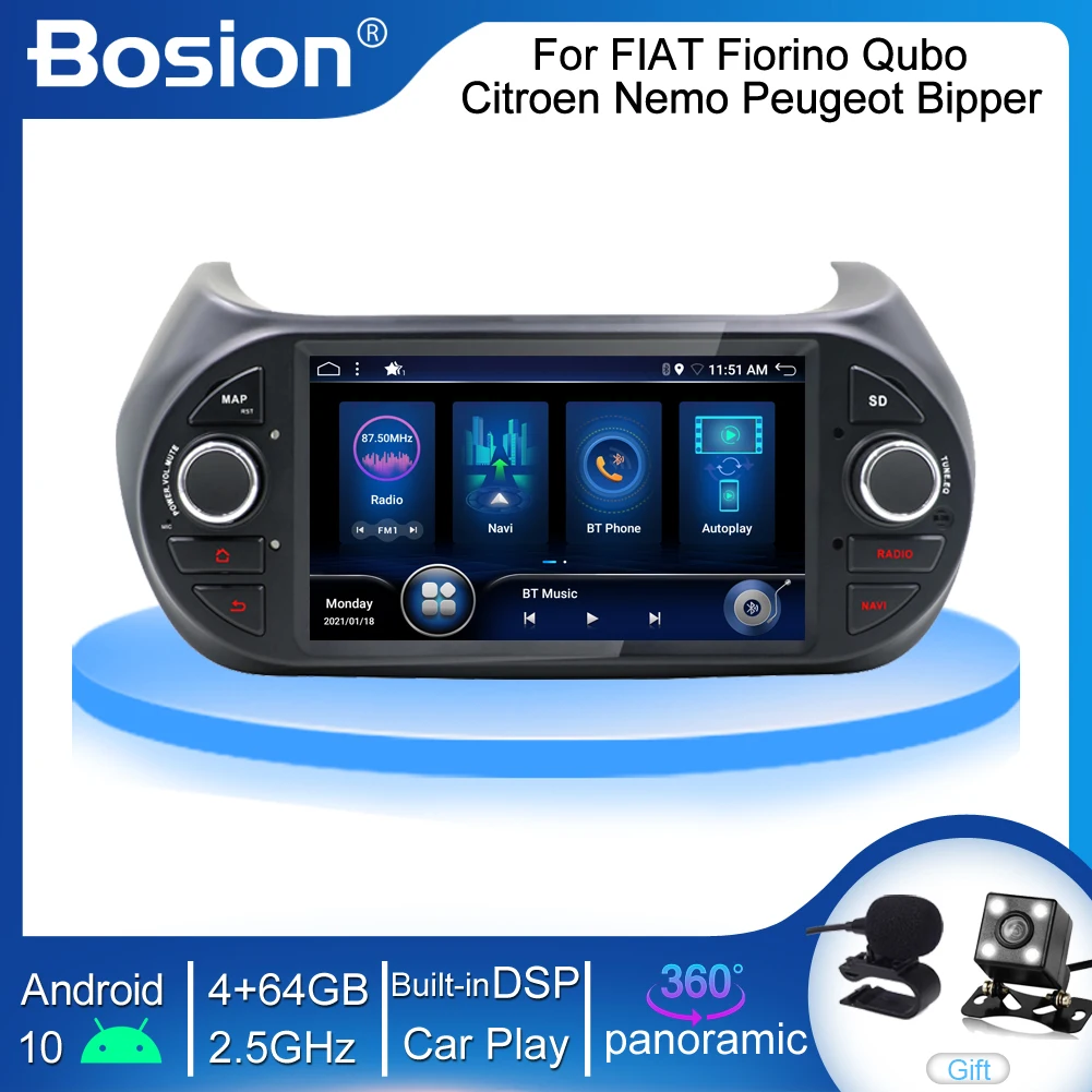 

Bosion IPS Android 10 Car Stereo Radio GPS Navi For Fiat Fiorino Qubo Citroen Nemo Peugeot Bipper 2008-2010 2015 Auto Multimedia