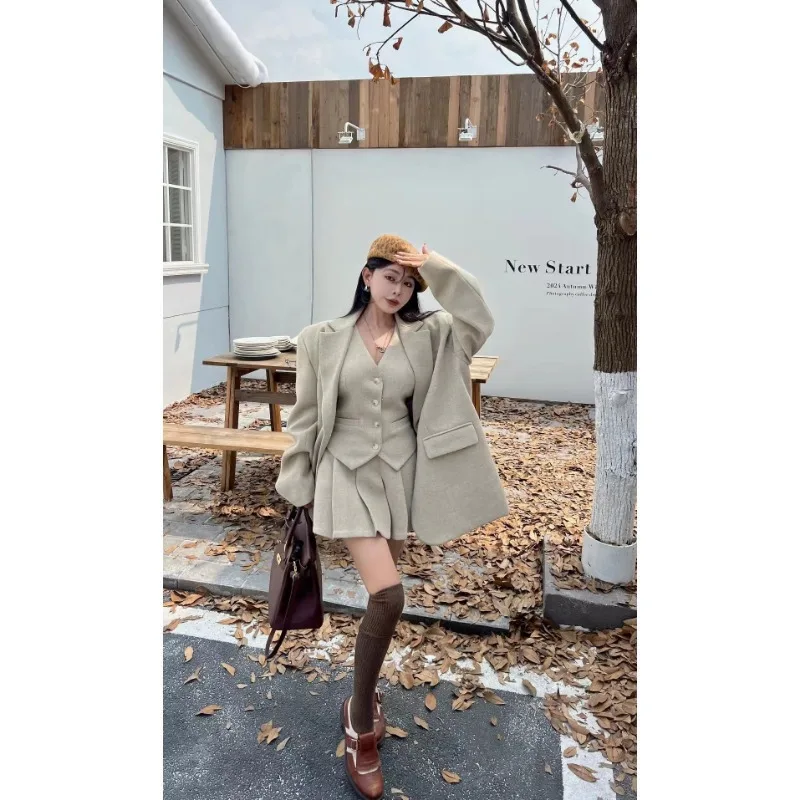 Shpmishal High End 2024 осенний новый модный пиджак костюм + жилет с v-образным вырезом