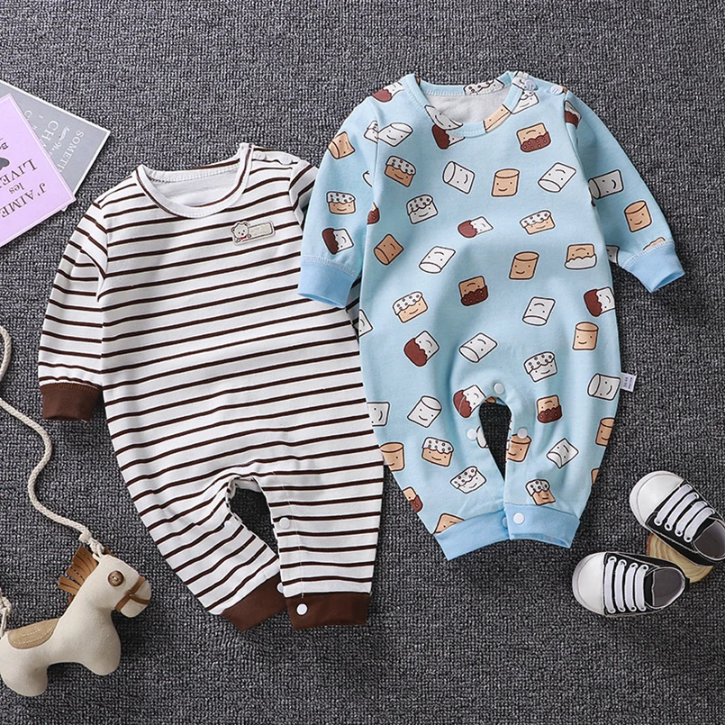

Casual Children One Pieces Romper Kids Sleepwear Newborn Baby Boy Clothing Costume Stripe Cartoon Organic Cotton Clothes 2022