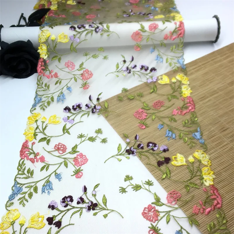 

Bilateral Embroidered Lace Trim Net Embroidery Tulle Lace Fabric Mesh DIY Lace Sewing Fabric Bra Crafts for Lignerie Needle Work