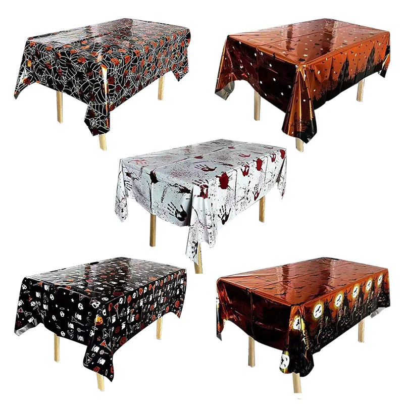 

137*183cm Halloween Party Tablecloth Blood Handprint Spider Web Thin Film Tablecloth Halloween Ghost Festival Decoration