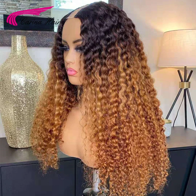 Парик Carina с U-образным вырезом парики блонд из человеческих волос эффектом омбре