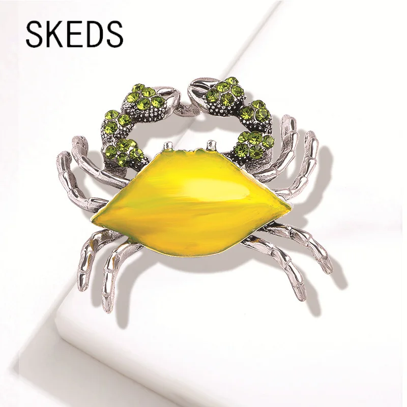 

SKEDS Women Elegant Rhinestone Enamel Crab Brooch Jewelry Clothing Coat Enamel Sea Animal Brooches Pins Accessories Badges Gift