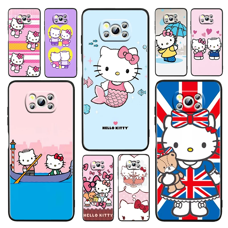 

Cartoon Hello Kitty Pink For Xiaomi Poco M4 X3 F3 GT NFC M3 C3 M2 F2 F1 X2 Pro Mi Play Civi Soft Silicone Black Phone Case Cover