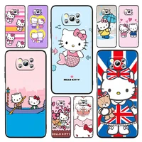 cartoon hello kitty pink for xiaomi poco m4 x3 f3 gt nfc m3 c3 m2 f2 f1 x2 pro mi play civi soft silicone black phone case cover