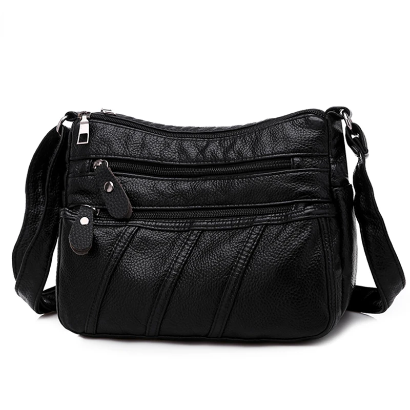 Кожаные повседневные сумки на плечо для женщин Многослойная Сумочка через