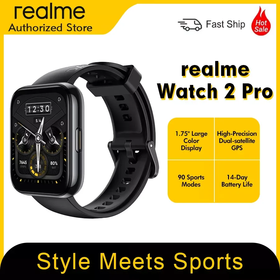 

Global Version realme Watch 2 Pro 1.75" Large Color Display IP68 Water Resistant 14-Day Battery Life 90 Sport Modes Smart W