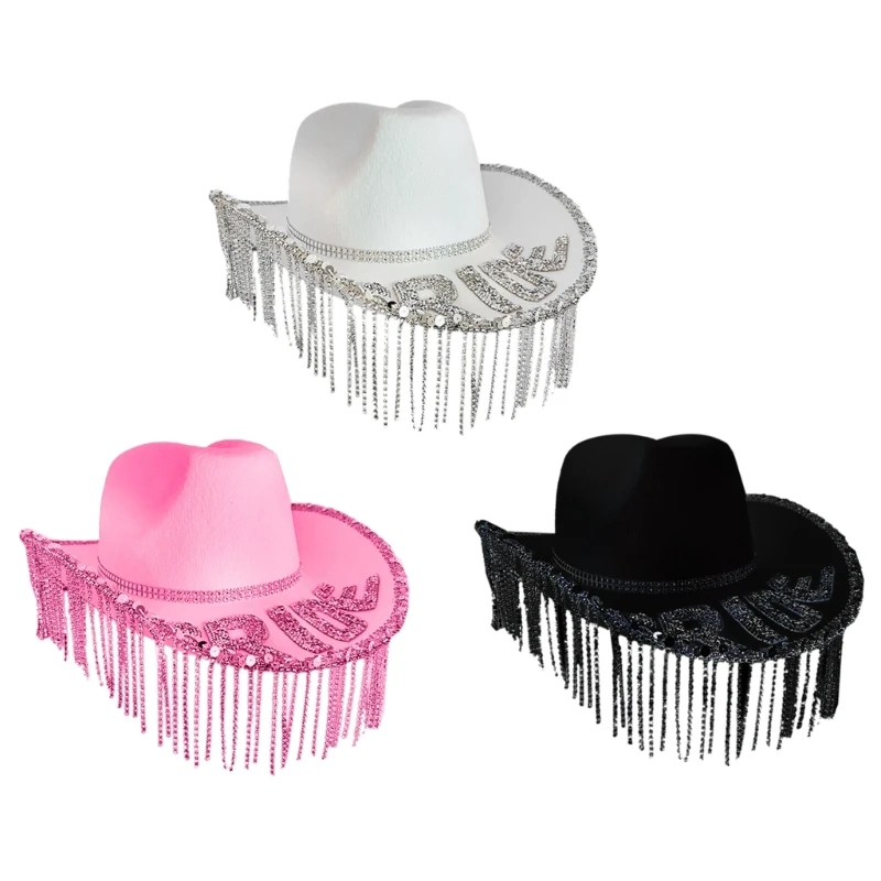 

Cowgirl Hat with Shimmering Rhinestones for Bachelorette Party Ultra-flashing Rhinestones Western Cowgirl Hat for Bride