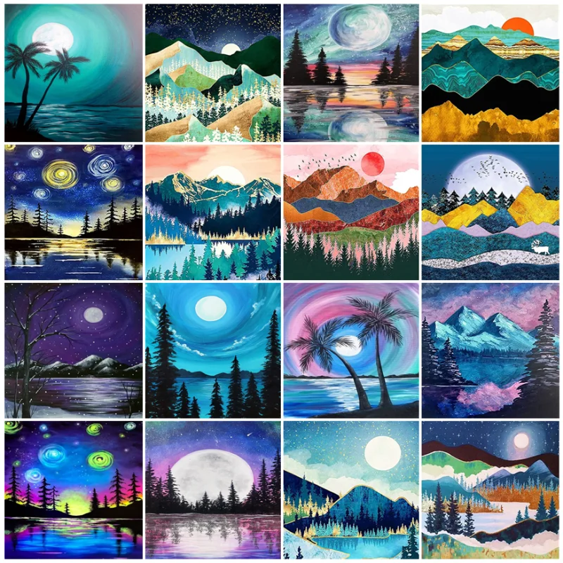 

Алмазная живопись 5D «сделай сам» с пейзажем, пейзаж, луна, гора, полная Алмазная вышивка стразы, мозаика, искусство, картина, домашний Настен...