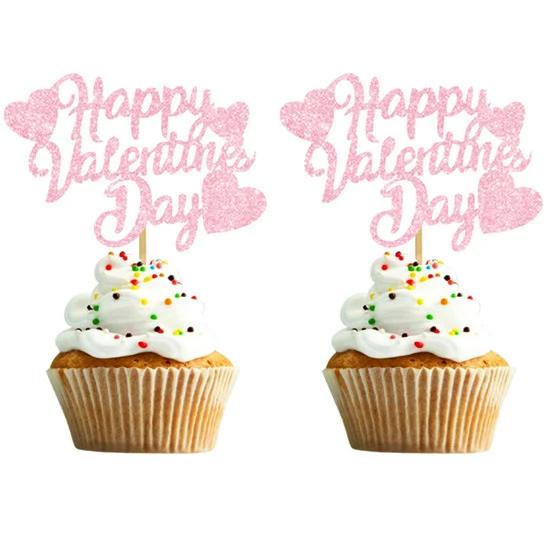 Топпер для торта на День Св. Валентина Блестящий картон Золотой Декор ко Дню