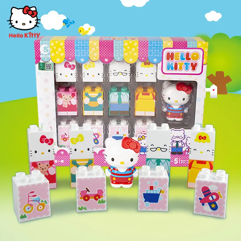 

Hello Kitty Genuine Kuromi Cinnamoroll Model Building Blocks Bricks Kitty Anime Assembly Action Figures Set Toys Gift