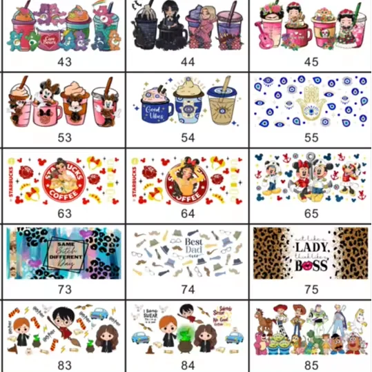 v Настроить свой дизайн 16 унций УФ DTF Cup Wraps Transfer Sticker для стеклянной бутылки Libbey