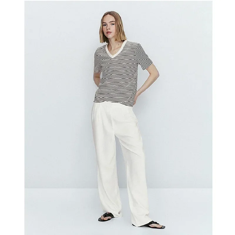 Новинка весны Md2024 женская футболка Классическая полосатая хлопковая верхняя