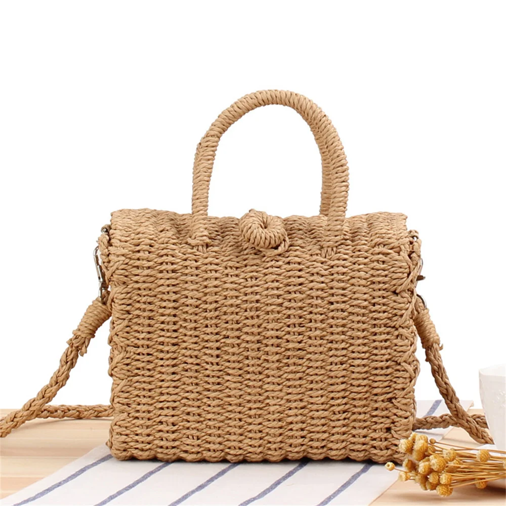 

New Small Fragrance Crossbody Hand Carry Dual-use Casual Weave Bag Japanese and Korean Small Square Box Straw Weave Beach Bag