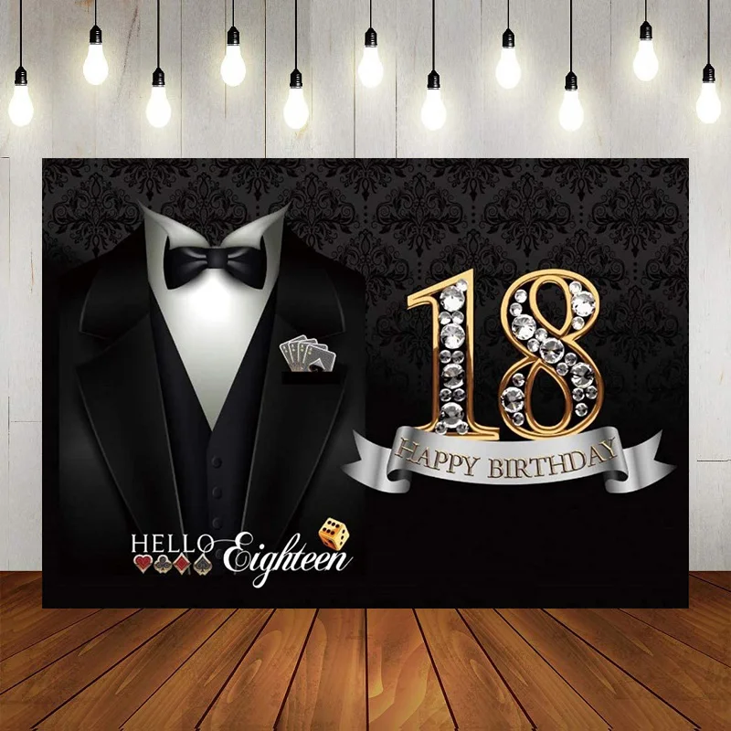 

Happy 18th Birthday Black Gold Theme Photography Backdrop Glitter Background Banner Poster Decoration Party Princess Prince