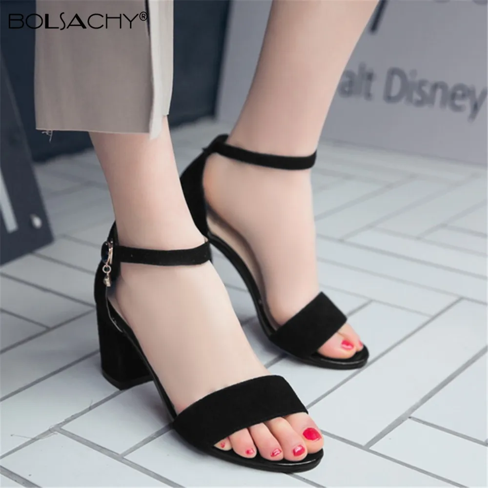 2022 Summer Women High-heeled Sandals Wild High-heeled Shoes with a Word Buckle Roman Gladiator Sandals Office Small Size 32-43